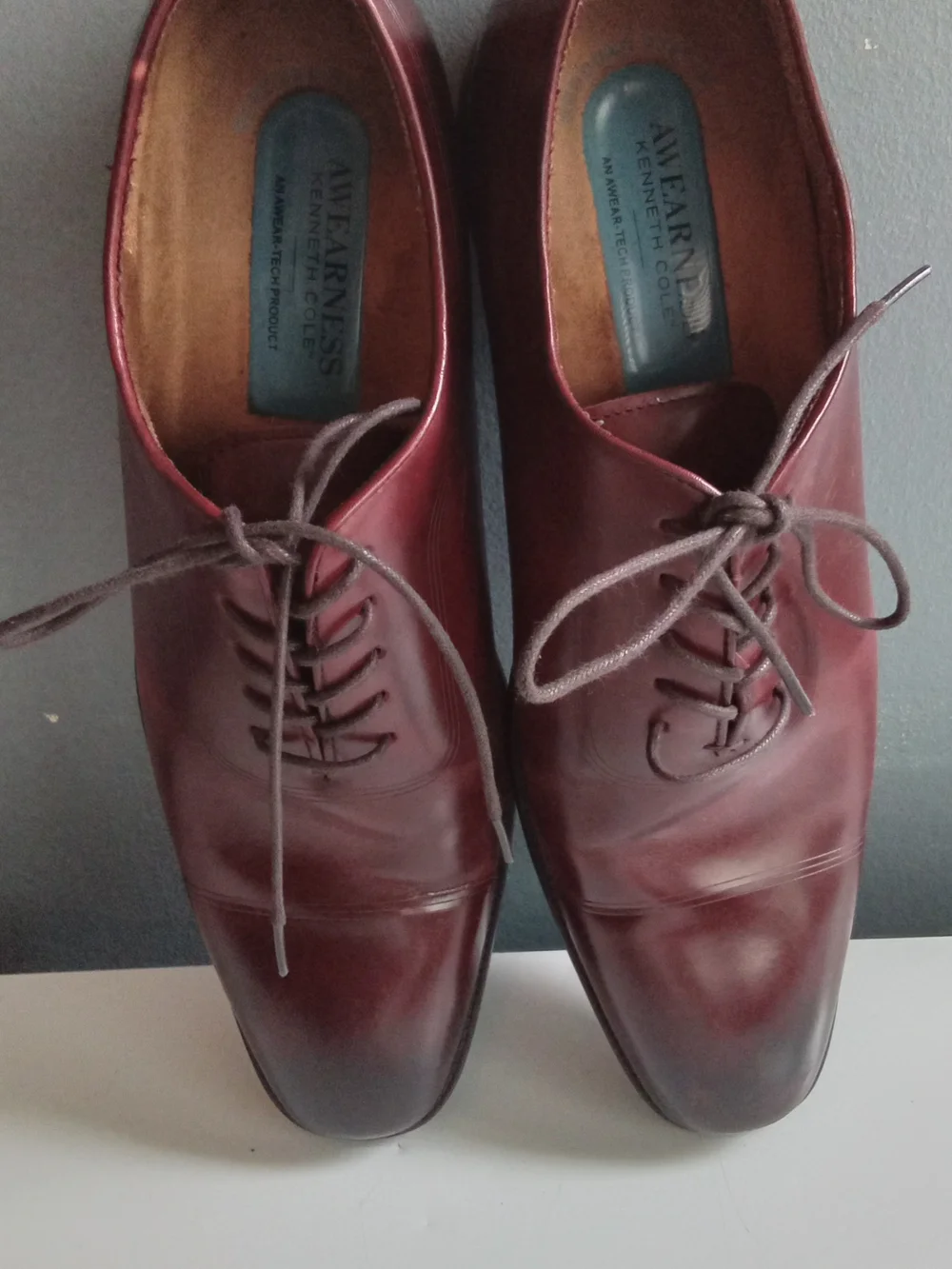 Awearness Kenneth Cole Mens Burgundy‎ Leather Cap Toe Oxford Dress Shoes